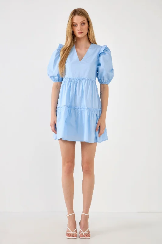 Bigger Savings, Better Shopping!Ruffle Detail Puff Sleeve Mini Dress