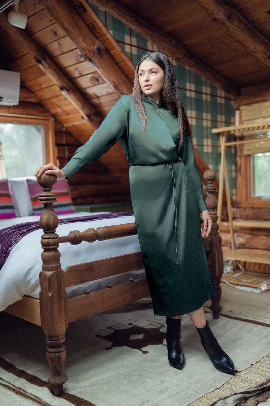 Only a Few Left – Order Now!SATIN WRAP DRESS-GREEN