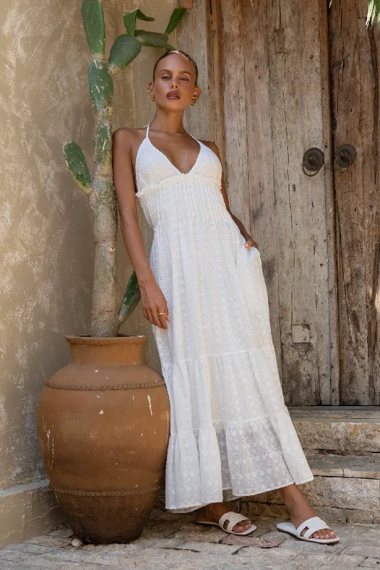 Limited Time Offer!Serena White Broderie Anglais Maxi Dress