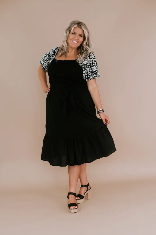 Score Huge Discounts Today!Embroidered Midi Dress, Black