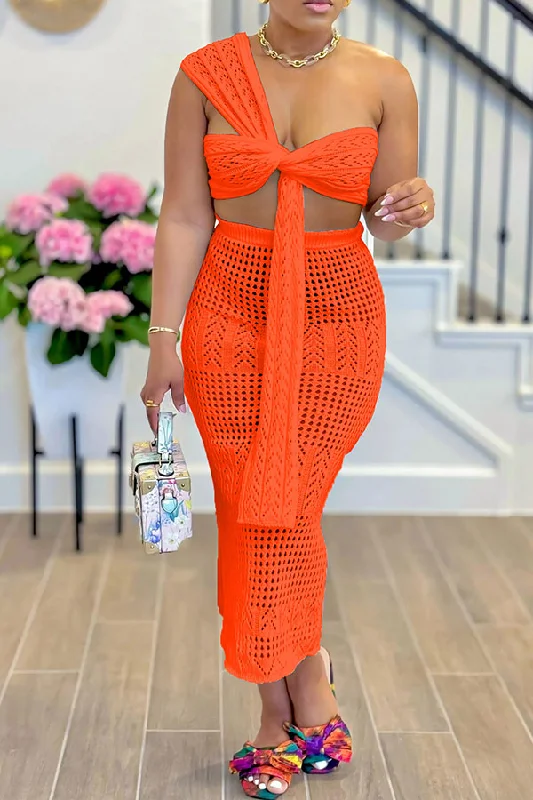 Time to Save Big!Solid Color Sweet Lace-Up Knitted Bandeau Dress Suit