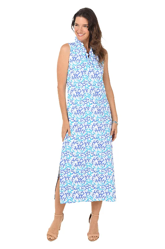 Your Shopping Spree Starts Here!Coral UPF50+ Ruffle Neck Sleeveless Maxi Dress
