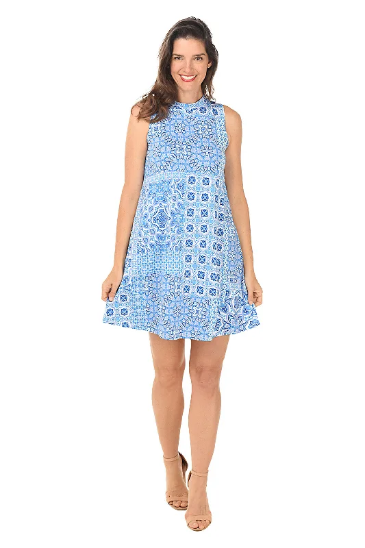 Find Your Perfect Deal Today!Flower Tile Mock Neck Sleeveless Dress