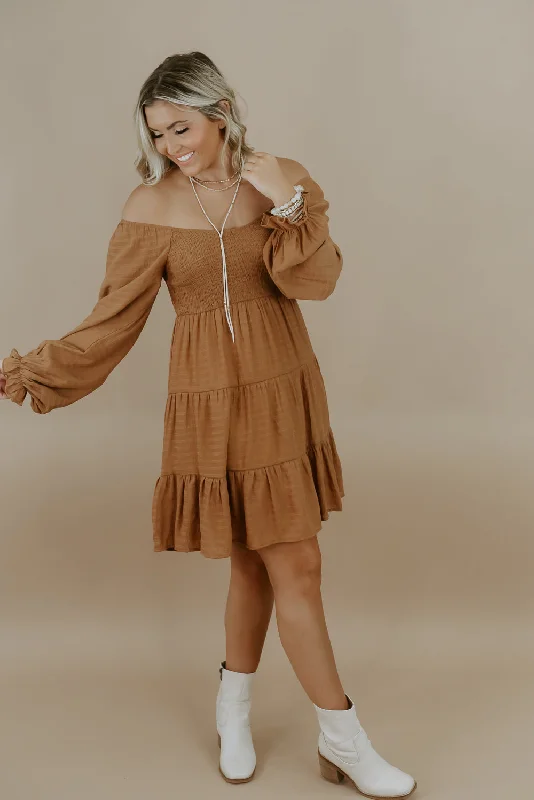 Limited Stock Available!Tiered Mini Dress, Camel