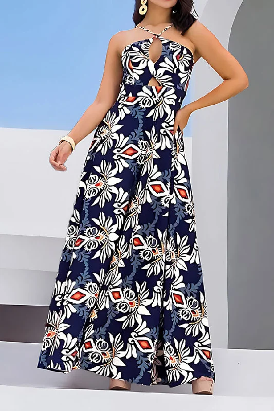 Stock Up and Save!Tribal Print On-trend Cross Halter Cutout Maxi Dress