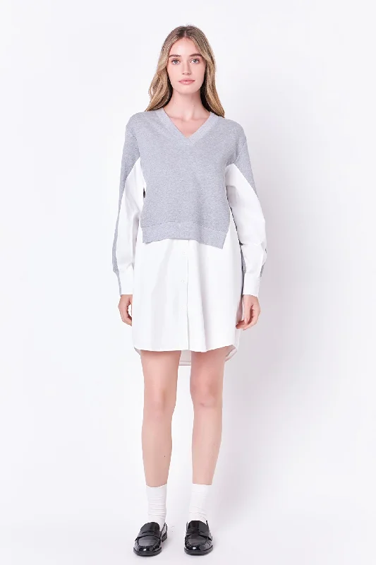Hottest Discounts of the Year!V-neck Sweatshirts Dress with Poplin