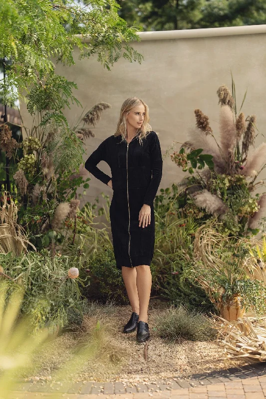 Seasonal Sale – Shop Now!VELOUR HOODIE DRESS 43"-BLACK