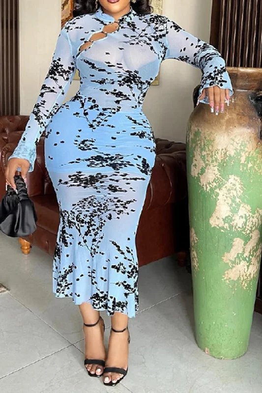 More Discounts, More Joy!Velvet Floral Embossed Oriental See-Through Midi Dress