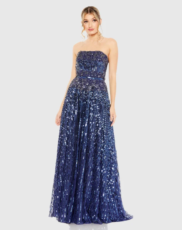 Upgrade for Less!Strapless Hand Embellished Beaded A Line Gown