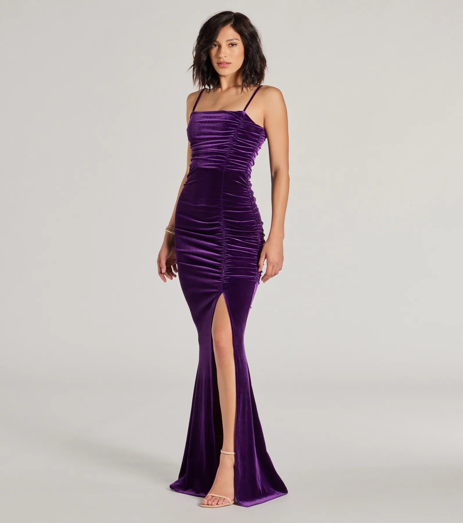 Sale Alert – Get Ready to Shop!Alondra Ruched Velvet Front Slit Mermaid Dress