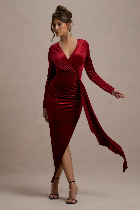 Get More for Less!Arcadia | Berry Velvet Plunge-Neck Wrap Maxi Dress