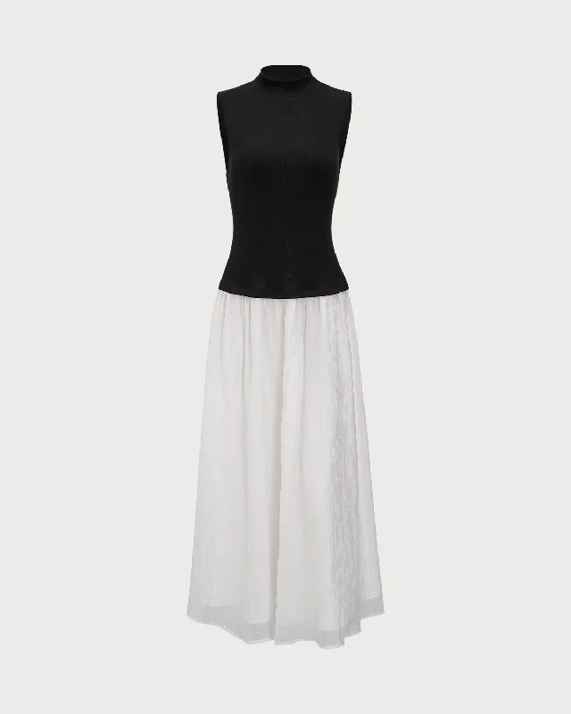 Best Offers of the Month!Black Contrasting Knit Ribbed Maxi Dress