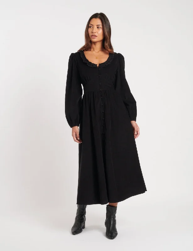 Special Offer – Act Fast!Black Cord Long Sleeve Flossie Midi Dress