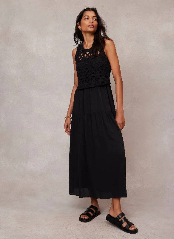 Great Deals, Just for You!Black Crochet Cotton Midi Dress