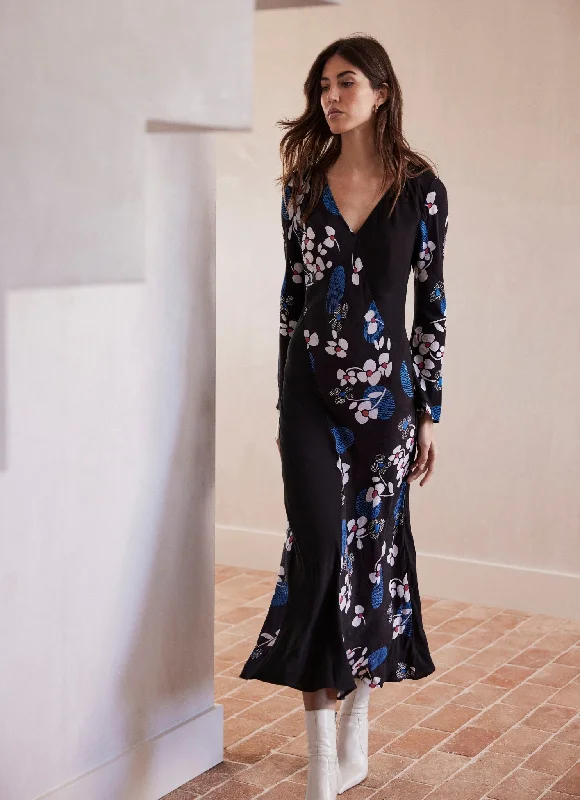 Get the Best for Less!Black Floral Midi Dress