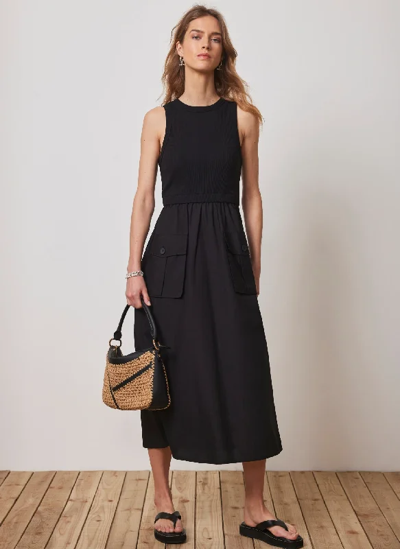 Amazing Prices You Can’t Resist!Black Jersey Cargo Midi Dress