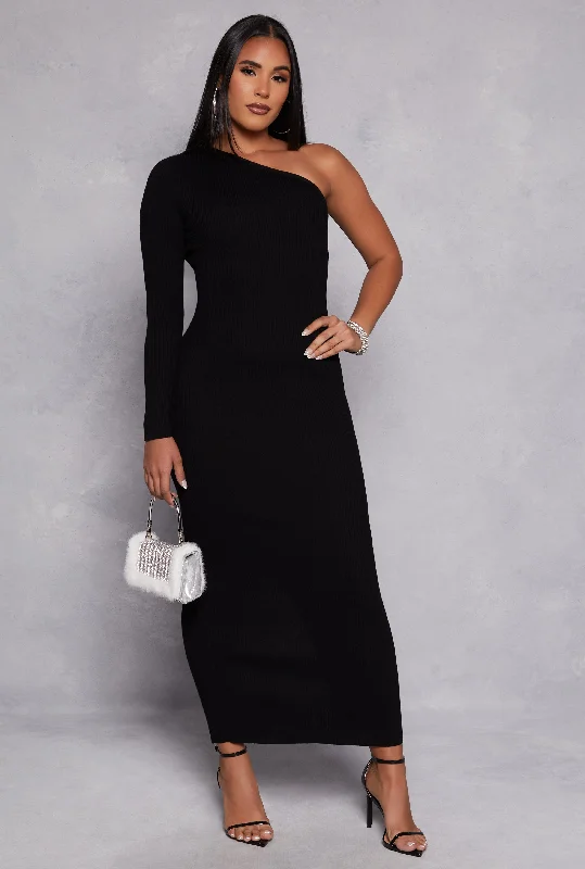 Your Shopping Spree Starts Here!One Shoulder Maxi Sweater Dress