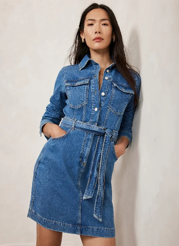Score Huge Discounts Today!Blue Denim Mini Shirt Dress