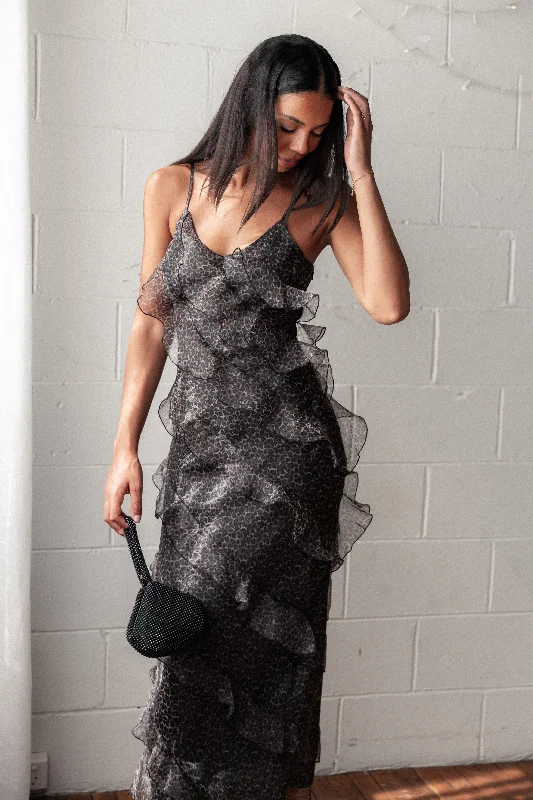 Instant Savings Await!Ciao Ruffles Maxi Dress - Black Leopard