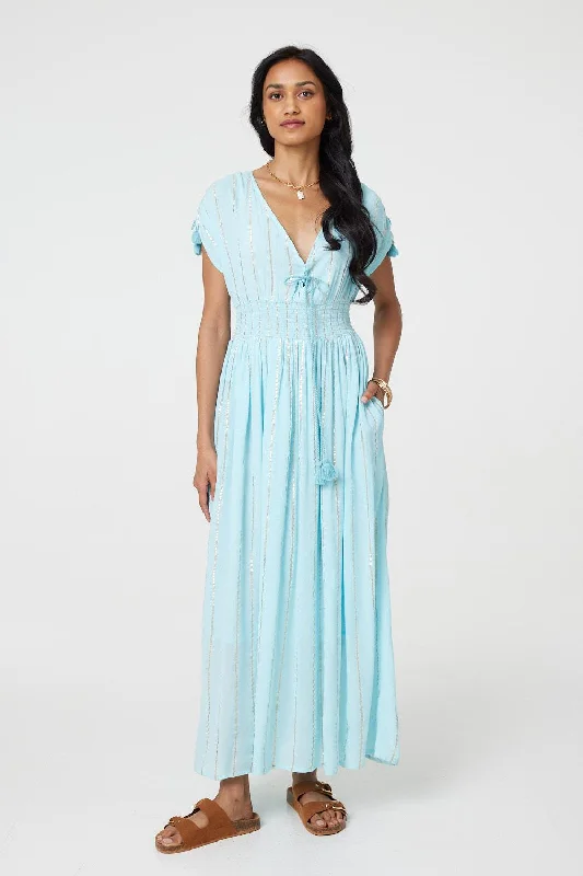 Don’t Wait – Deals Won’t Last!Striped Cap Sleeve Empire Maxi Dress