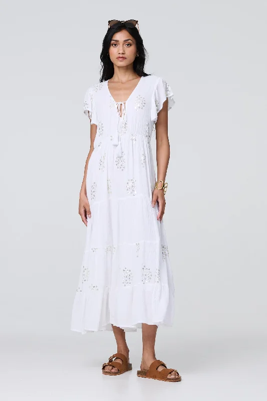 Your Discount is Waiting!Sequin Detail Tie Neck Relaxed Maxi Dress