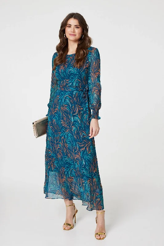 The Sale You’ve Been Waiting For!Abstract Long Sheer Sleeve Maxi Dress