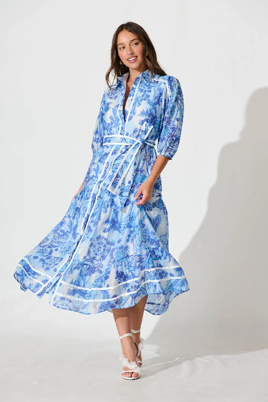 Exclusive Offers You’ll Love!Dion Maxi Shirt Dress In Multi Navy Print