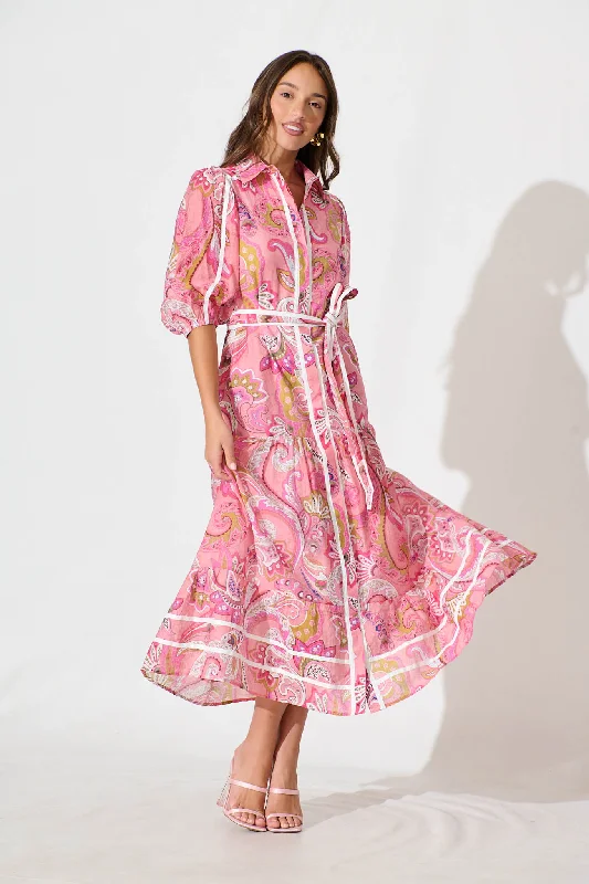 Unmissable Offers Await!Dion Maxi Shirt Dress In Multi Pink Print