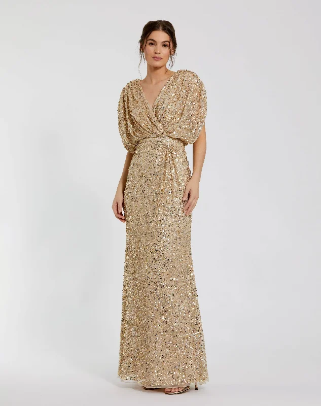 Shop More, Spend Less!Draped Sleeve V Neck Gown