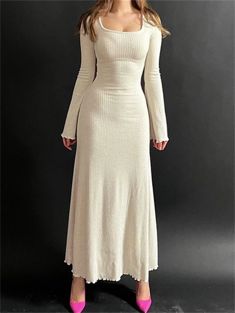 Save Up to 50% Off!Amy Fashion - Elegant Women Ribbed Sleeve Square Neck Solid Slim Fit Fall Party Vestido Streetwear Save Up to 50% Off!Amy Fashion - Elegant Women Ribbed Sleeve Square Neck Solid Slim Fit Fall Party Vestido Streetwear
