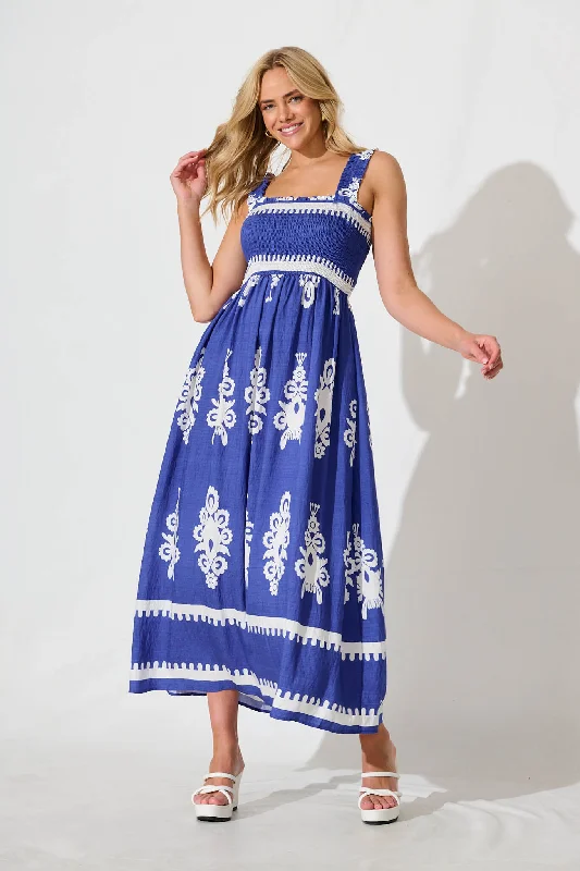 Shop Early, Save Big!Evanston Dress In Blue With White Print