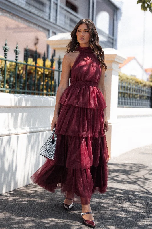 Limited Stock Available!Frances Halterneck Maxi Dress - Wine