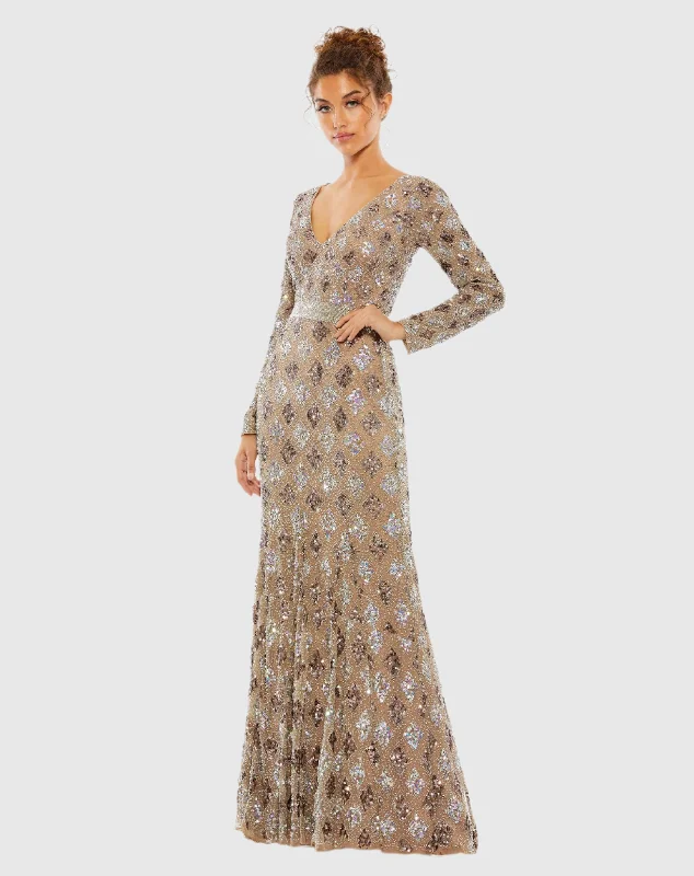 Unlock Huge Savings Now!Geometric Embellished Evening Gown