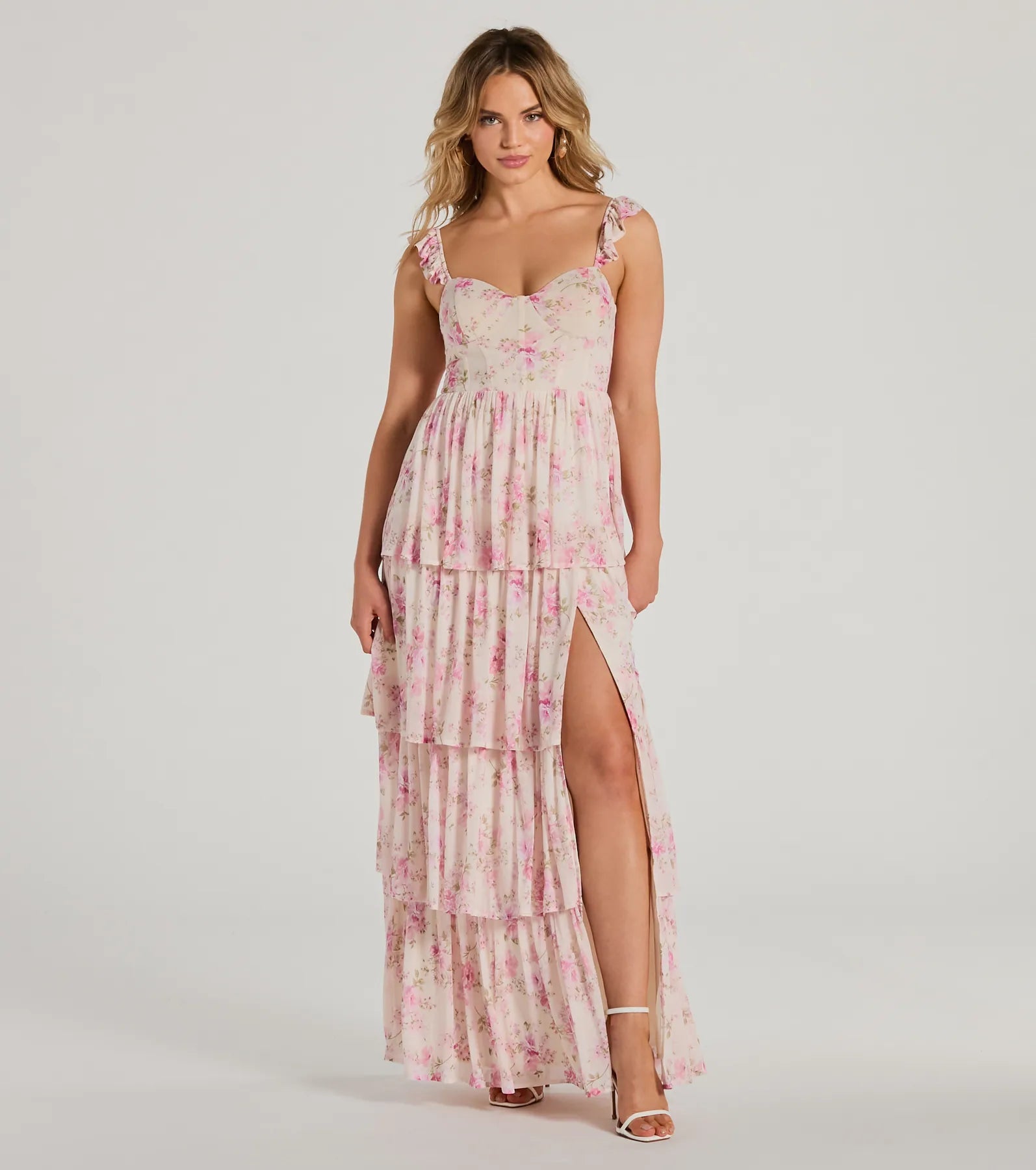 One Click Away from Big Savings!Gwen Sweetheart Ruffle Floral A-Line Formal Dress