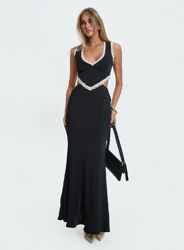 Amazing Prices You Can’t Resist!Keila Lace Trim Maxi Dress Black / Cream