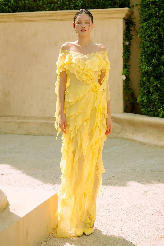 Save Money, Shop Happy!Murray Sheath Ruffled Organza Voile Floor Length Dress
