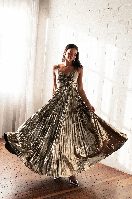 Time to Save Big!Naira Pleated Maxi Dress - Gold