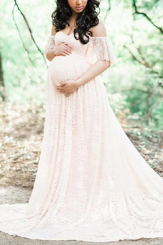 Your Shopping Spree Starts Here!Off Shoulder Lace Maternity Photoshoot Dress