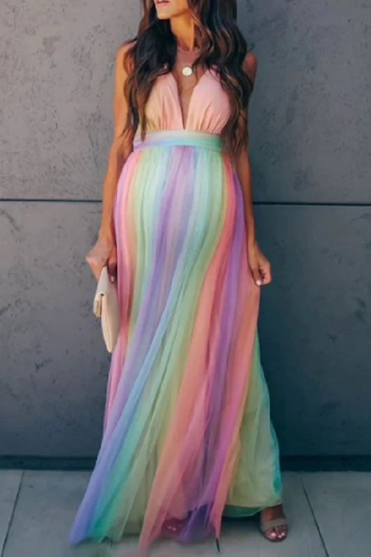 Hot Deals You Can’t Resist!Rainbow Maternity Photoshoot Dress V-neck Pregnancy Maxi Dress