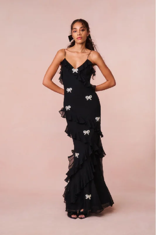 Limited-Time Price Drop!Rialto Crystal Bow-Embellished Maxi Dress