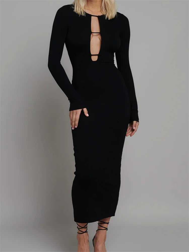 Shop Early, Save Big!Amy Fashion - Round Neck Hollow Out Party Clubwear for Women Backless Sleeve Solid Color Slim Fit Vestidos Shop Early, Save Big!Amy Fashion - Round Neck Hollow Out Party Clubwear for Women Backless Sleeve Solid Color Slim Fit Vestidos