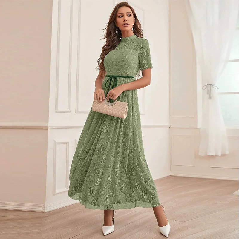 Get Ready to Save!Round Neck Short Sleeve High Waist Maxi Dress