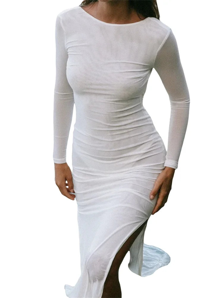 Exclusive Offers You’ll Love!Amy Fashion - Sexy Women Sleeve Crew Neck Backless Solid Color Slim Fit Side Split Beach Party Female Vestido Exclusive Offers You’ll Love!Amy Fashion - Sexy Women Sleeve Crew Neck Backless Solid Color Slim Fit Side Split Beach Party Female Vestido