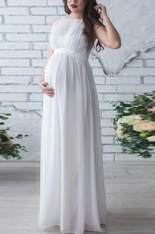 Unlock Huge Savings Now!Solid Chiffon Sleeveless Maternity Maxi Dress