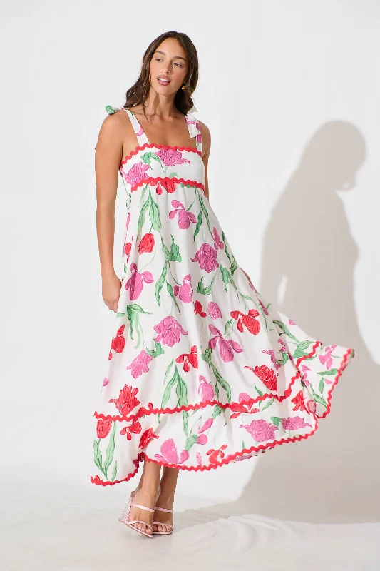 Everything Must Go!Somerset Maxi Dress in White with Red and Purple Flower