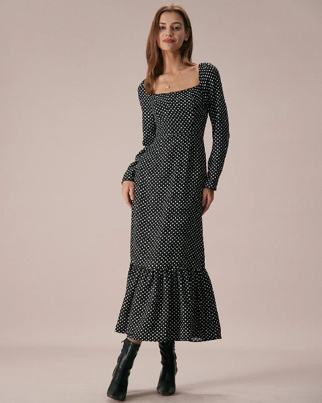 Hurry! While Supplies Last!The Black Square Neck Polka Dot Maxi Dress