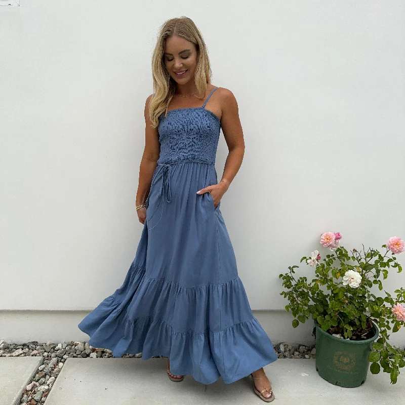 Upgrade for Less!Tiers to Summer Blue Smock Maxi Dress