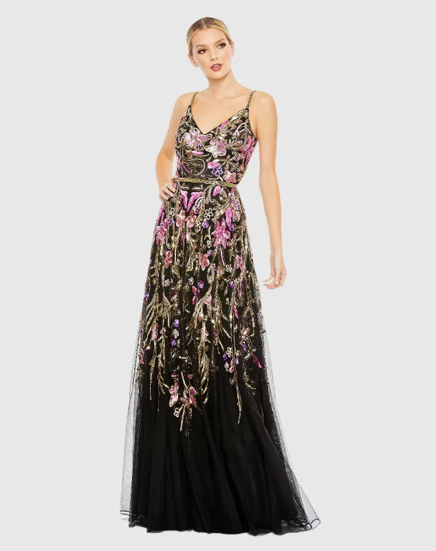 Your Shopping Wish, Our Discount Command!V Neck Floral Embellished Spaghetti Strap Gown Your Shopping Wish, Our Discount Command!V Neck Floral Embellished Spaghetti Strap Gown