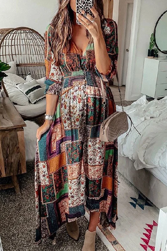 Your Exclusive Offer Awaits!Vintage Boho Printed Maternity Maxi Dress