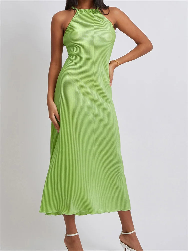 Sale Alert – Get Ready to Shop!Amy Fashion - Women Cocktail  Solid Color Halter Neck Sleeveless Off Shoulder Ruched Summer Evening Party Vestidos
